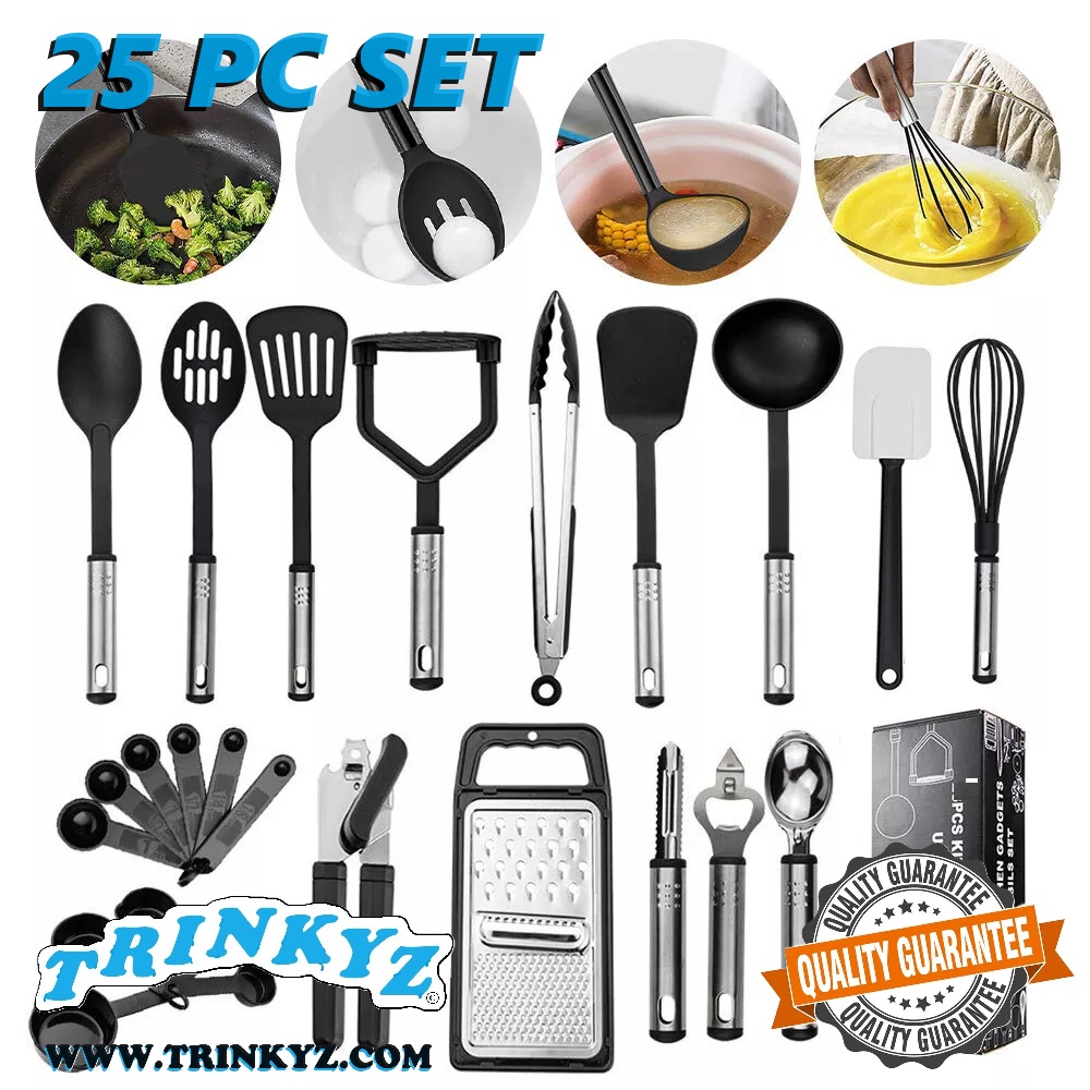 Complete 25-Piece Stainless Steel Cooking Utensil Set with Heat Resistant Tools