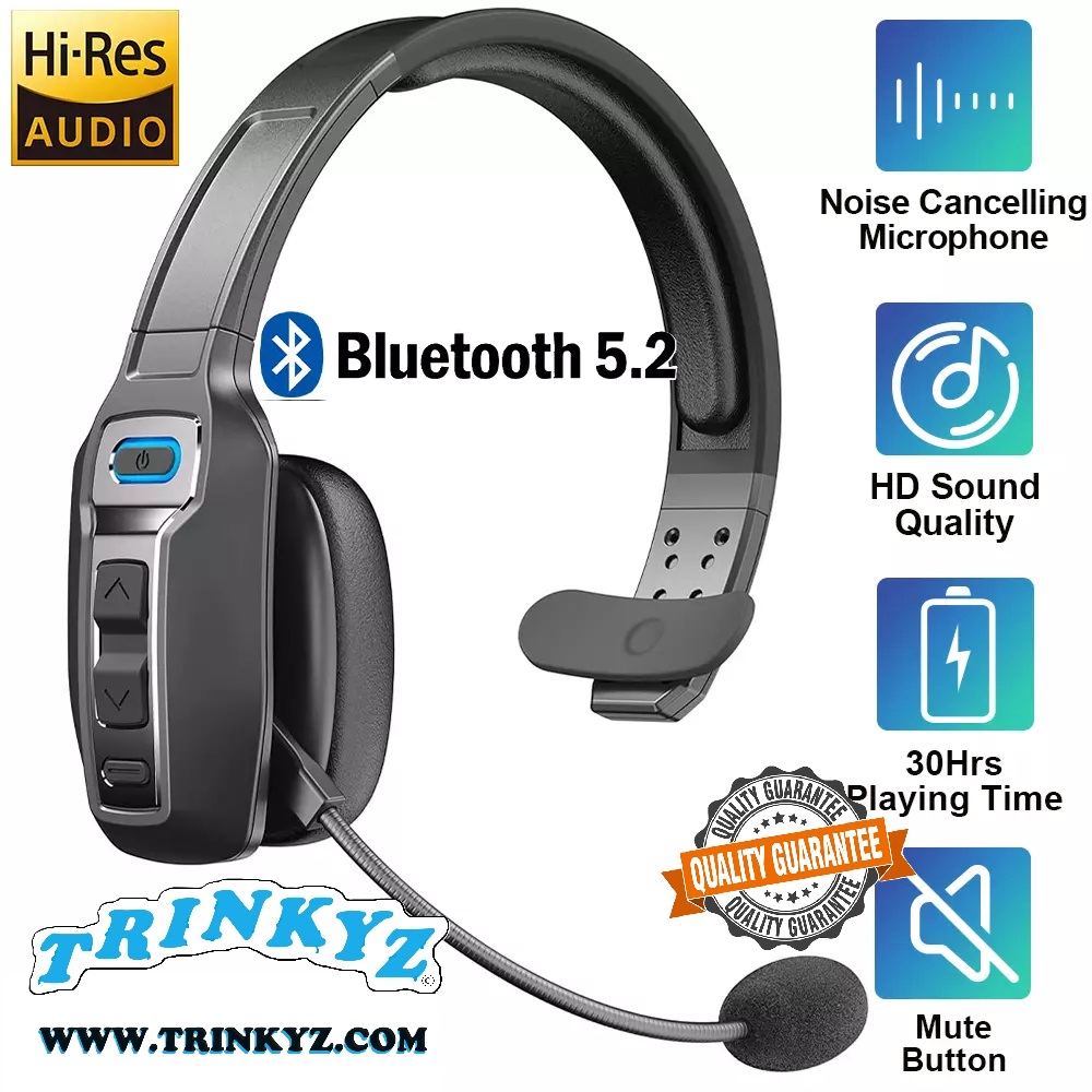 Trucker Bluetooth 5.0 Wireless Headset With Noise Cancelling Mic For Phones PC