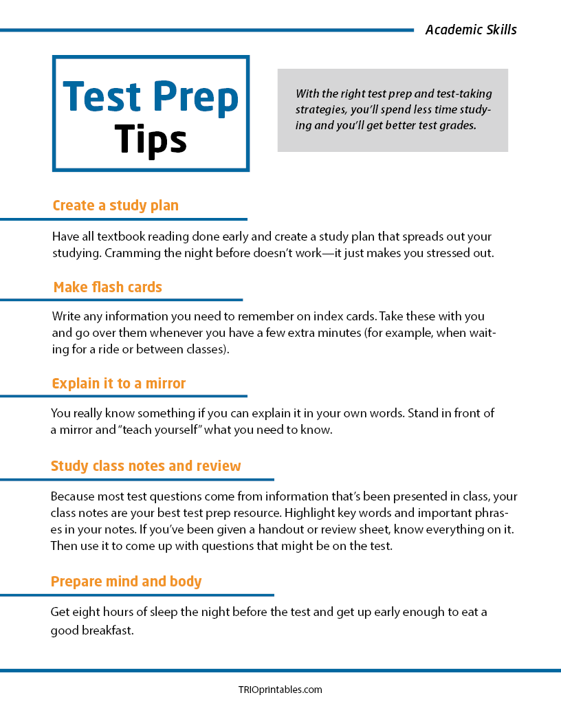Test Prep Tips Informational Sheet Trio Printables