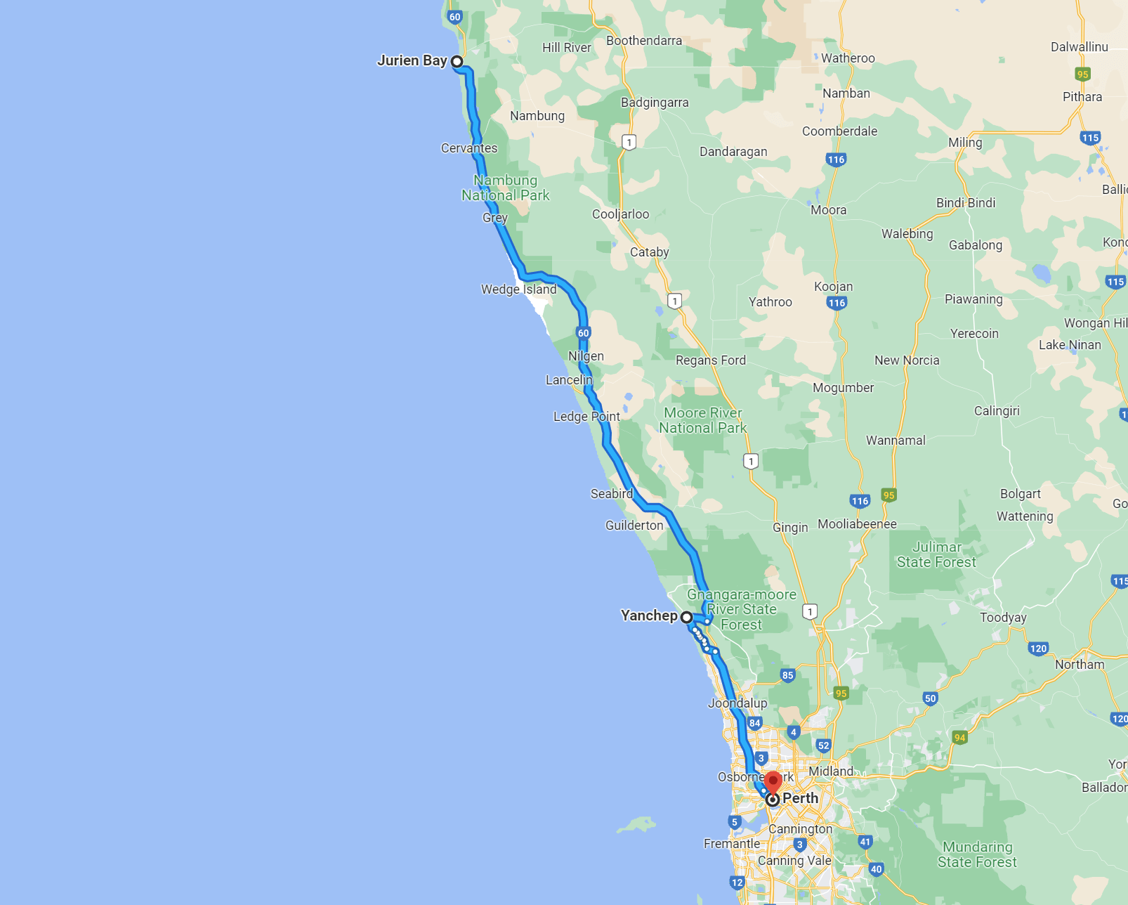 Day 66 Jurien Bay To Perth Trip Map 6 