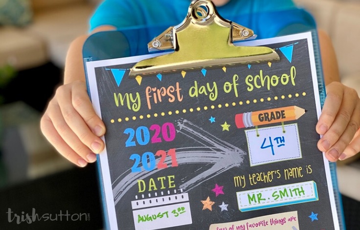 back to school printable laying on a blue clipboard.