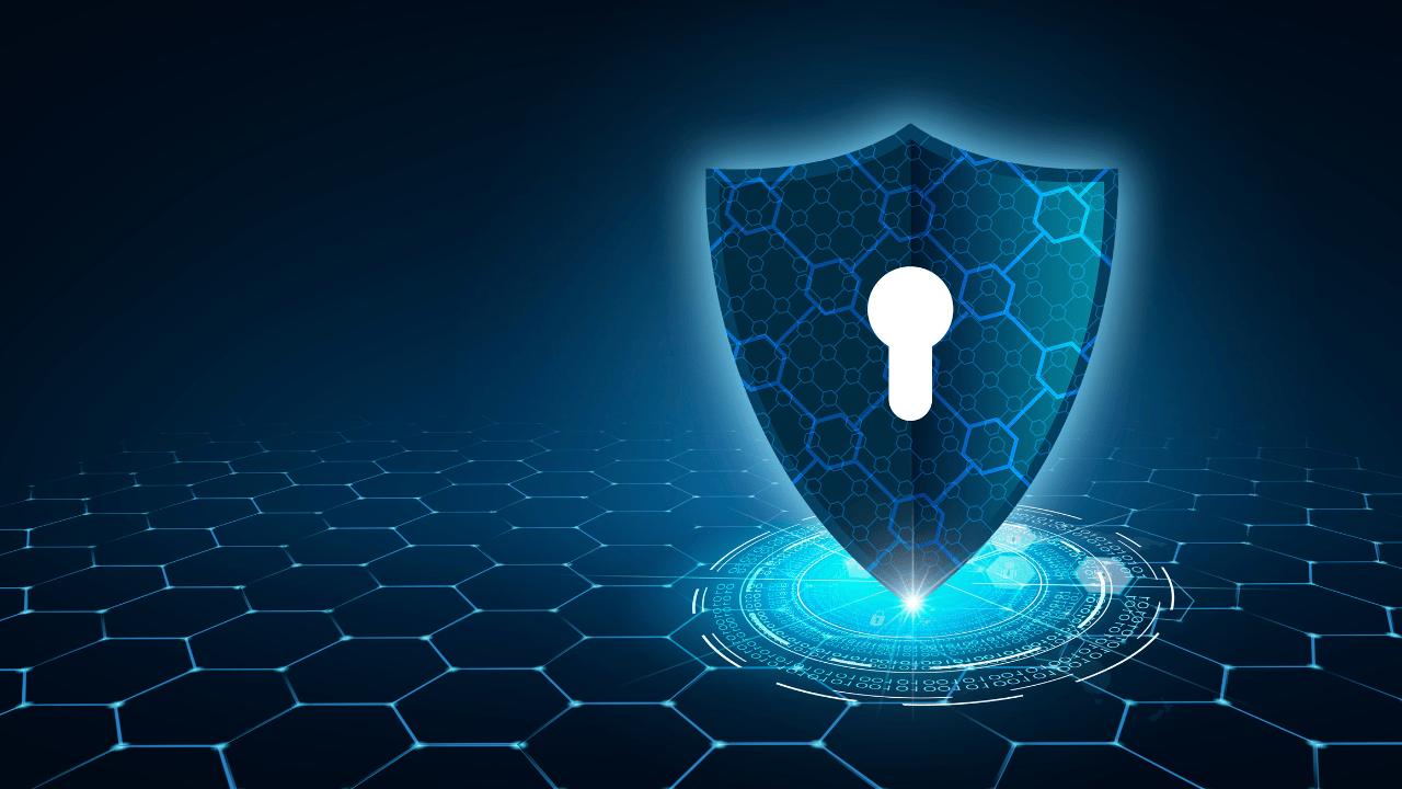 cybersecurity image shield with keylock blue color