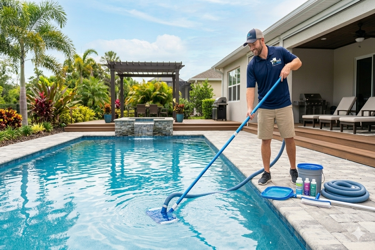 Pool Cleaning – Crystal clear pool by Troad Pool Services, Weekly Pool Cleaning