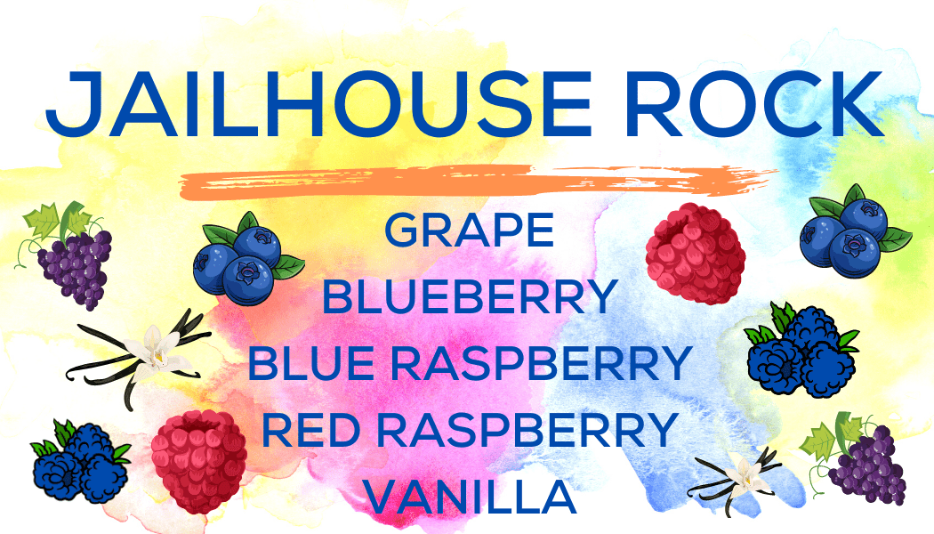 Shaved Ice Flavors-Tropical Sno Peoria-JAILHOUSE ROCK- juicy grape- bright blueberry, tart blue raspberry, yummy red raspberry, creamy vanilla