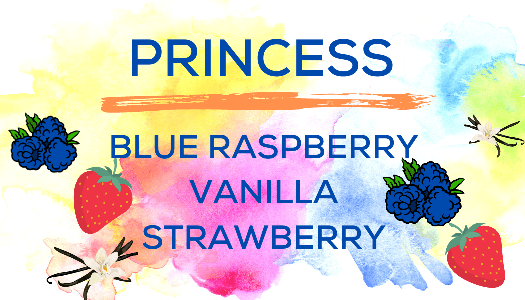 Shaved Ice Flavors-Tropical Sno Peoria-PRINCESS- tart blue raspberry, creamy vanilla, summery strawberry