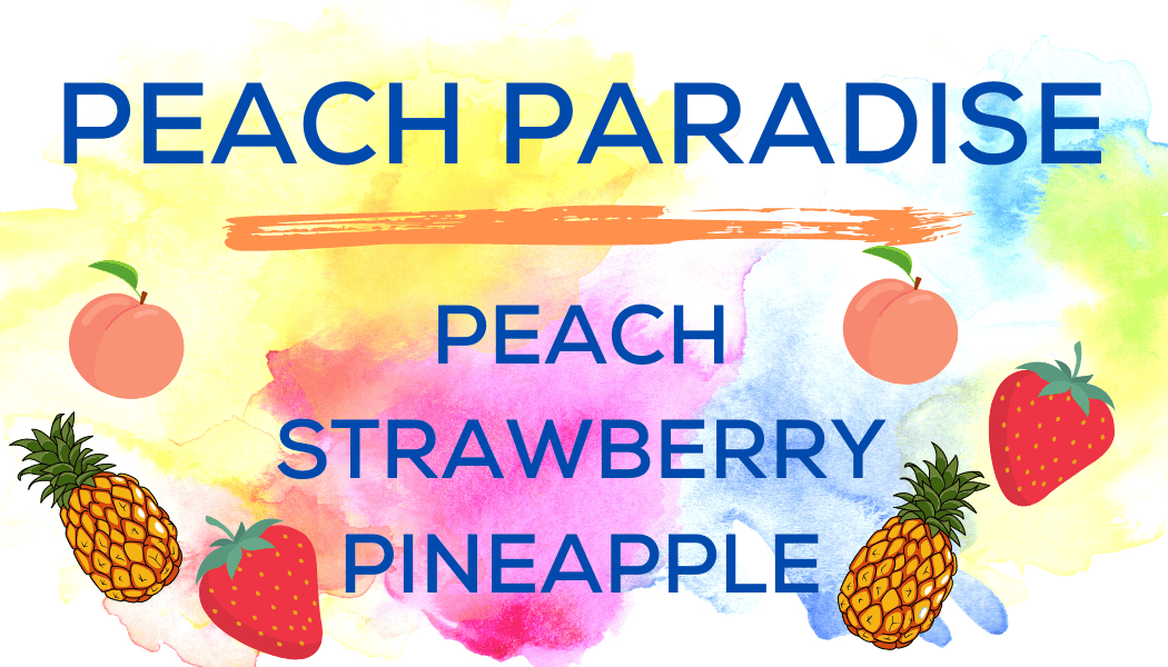 Shaved Ice Flavors-Tropical Sno Peoria-PEACH PARADISE- juicy peach, summery strawberry, juicy pineapple