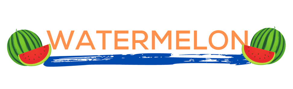 The word watermelon over a blue paint line with watermelons either side. This page displays flavor combinations made with Tropical Sno Peoria's watermelon flavor.