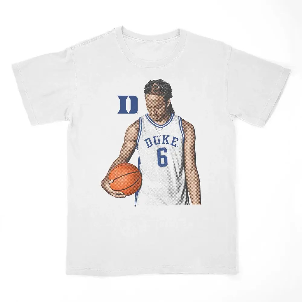 White t-shirt featuring Duke basketball player with number 6