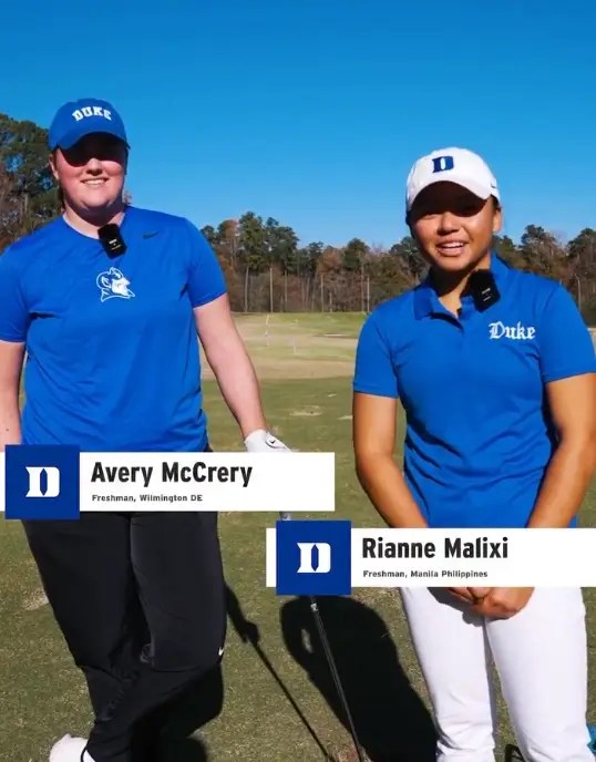 Duke golf players Avery McCrery and Rianne Malixi at media day