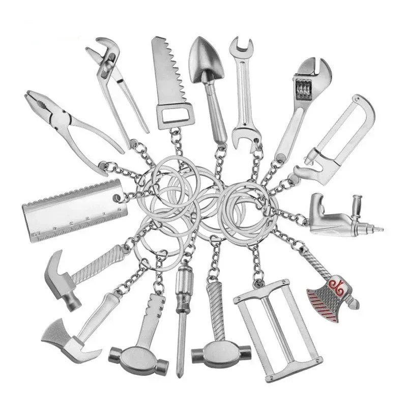 Mini Tool Key Chain Hexagonal Wrench Hammer Shovel Pliers Gift Alloy Metal Keychain