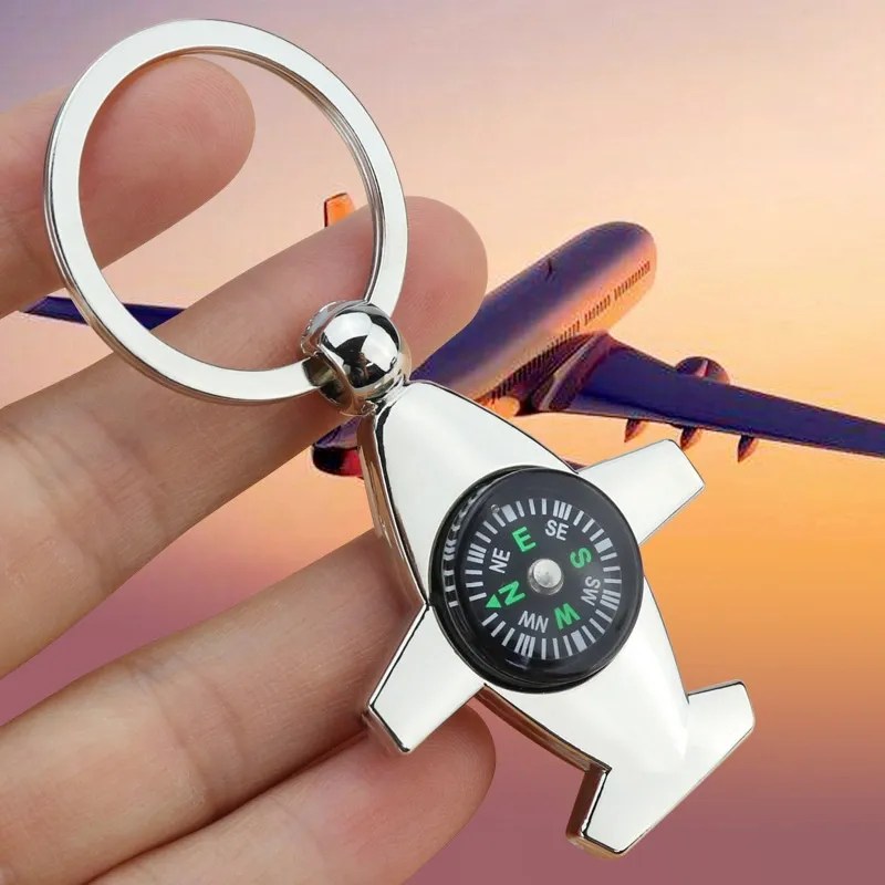 Compass Aircraft Key Chain Airplane Model Aviation Career Pendant Gift Alloy Metal Keychain