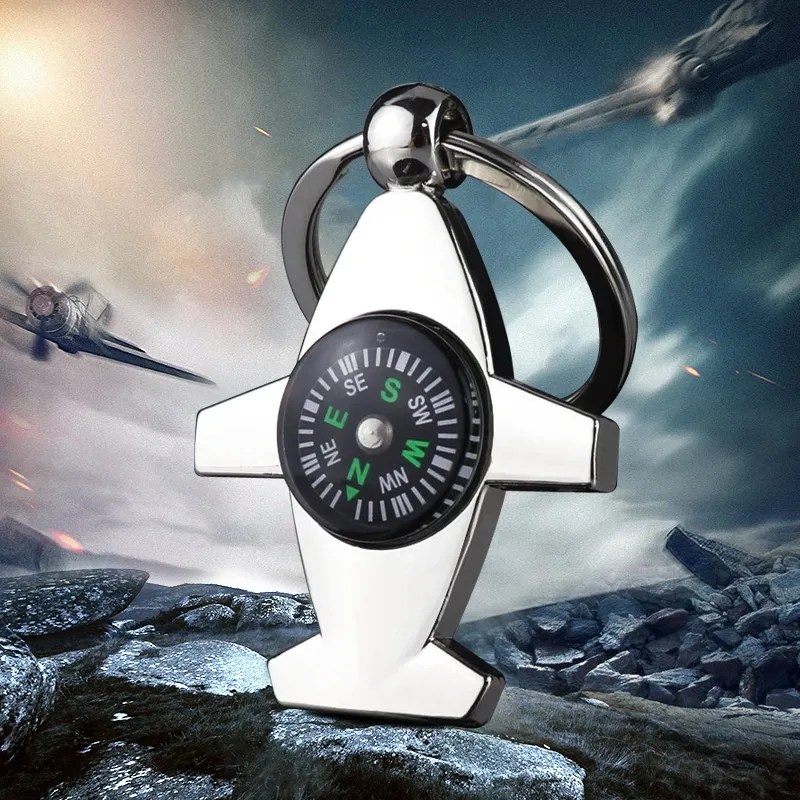 Compass Aircraft Key Chain Airplane Model Aviation Career Pendant Gift Alloy Metal Keychain