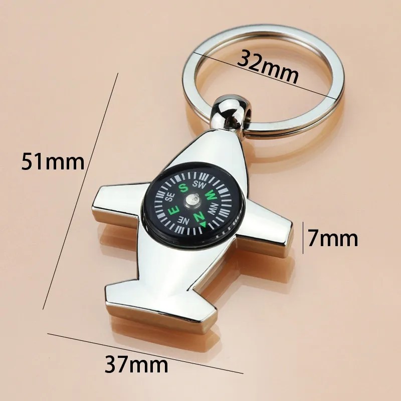 Compass Aircraft Key Chain Airplane Model Aviation Career Pendant Gift Alloy Metal Keychain