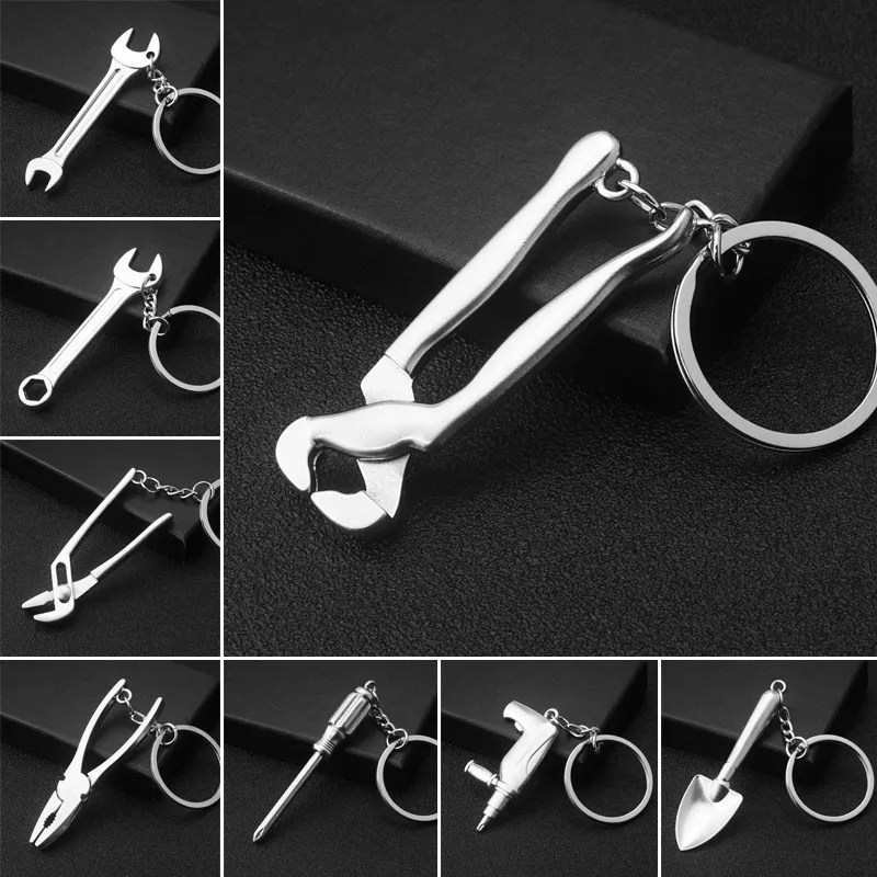 Mini Tool Key Chain Hexagonal Wrench Hammer Shovel Pliers Gift Alloy Metal Keychain