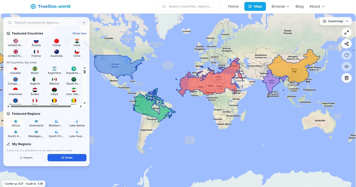 The True Size Of Countries An Interactive Comparison Map Truesize Share Preview 