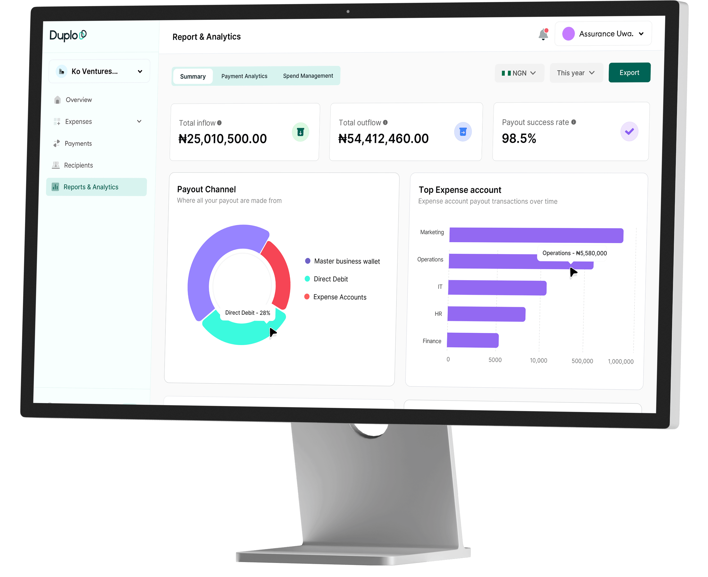 duplo analytis and reporting page