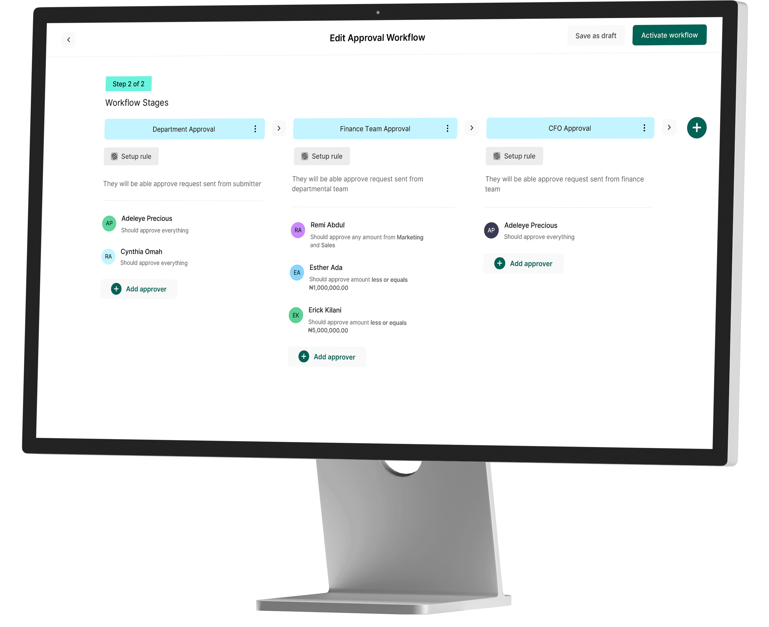duplo approval workflow screen