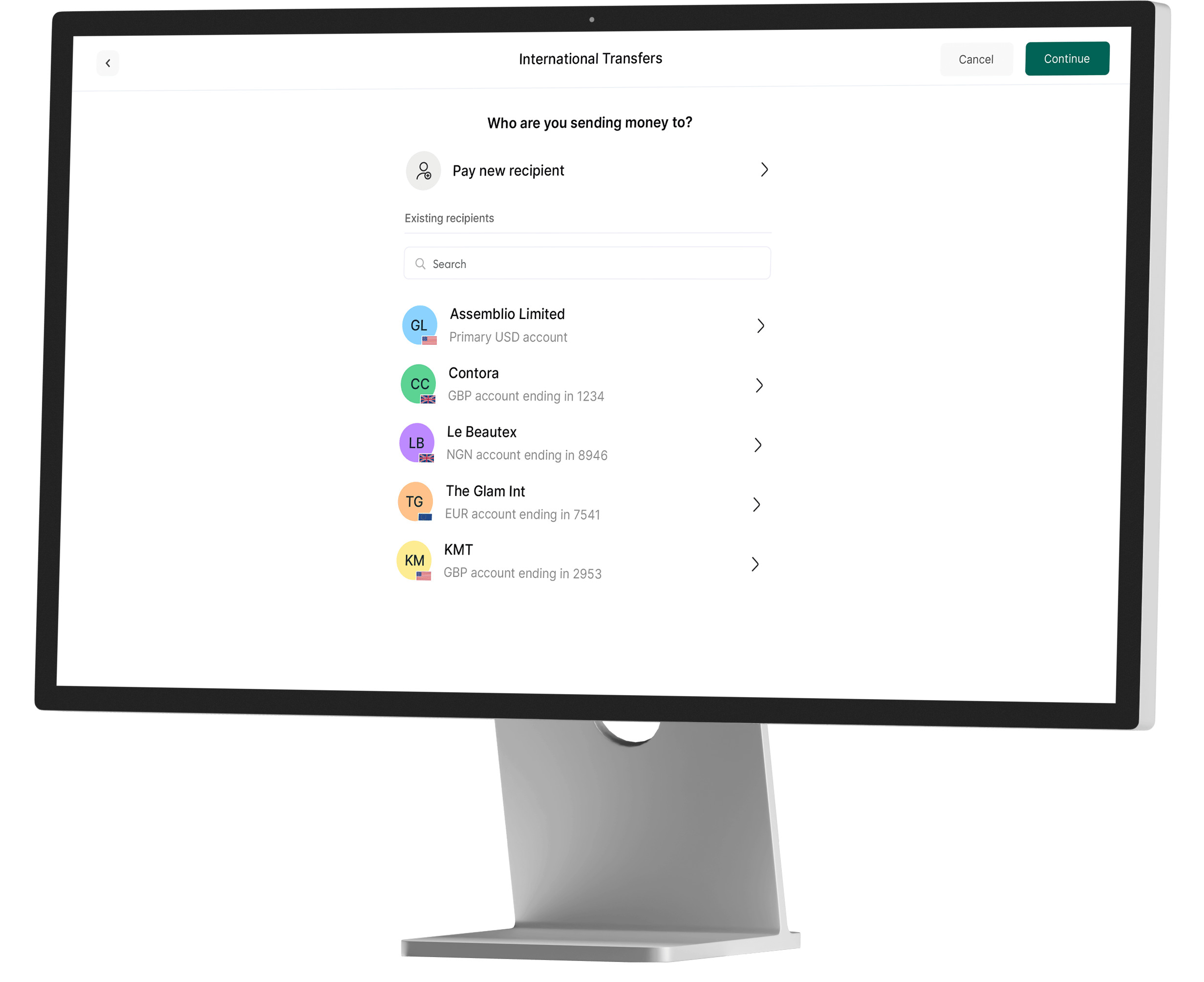 Duplo international payment screen