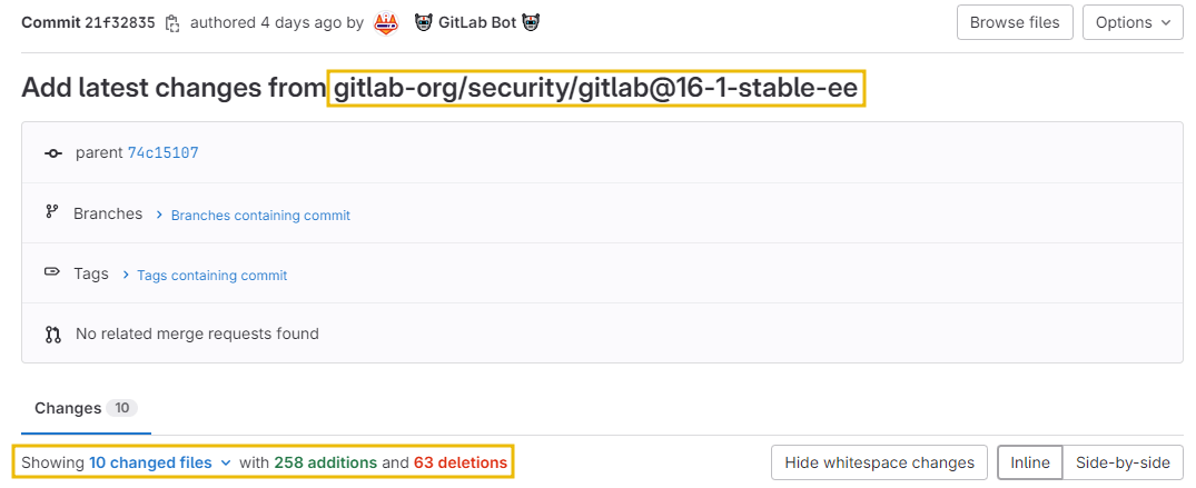 GitLab commit history for version 16.1