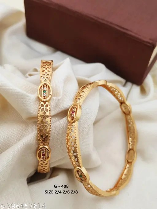 American Diamond Studded Gold Plated Bangles - Set of 2