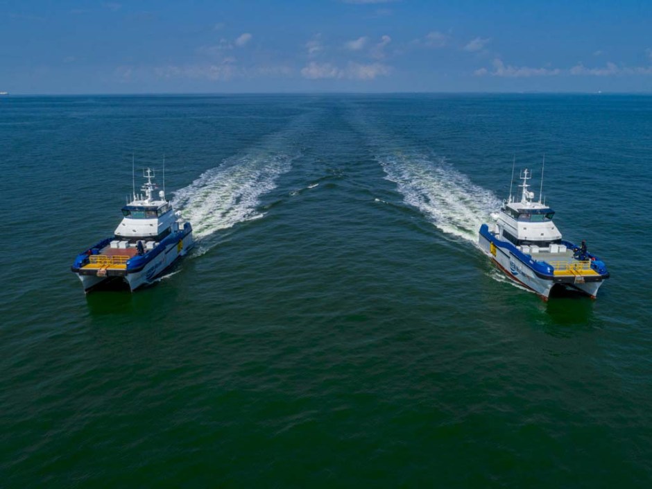Singapore maritime photography and videography productions for 
offshore marine photography and industrial videography of catamaran sea trial with aerial photography and videography with drone