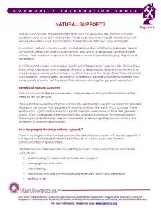 Screenshot of a document titled "Natural Supports: Developing a Personal Support System"
