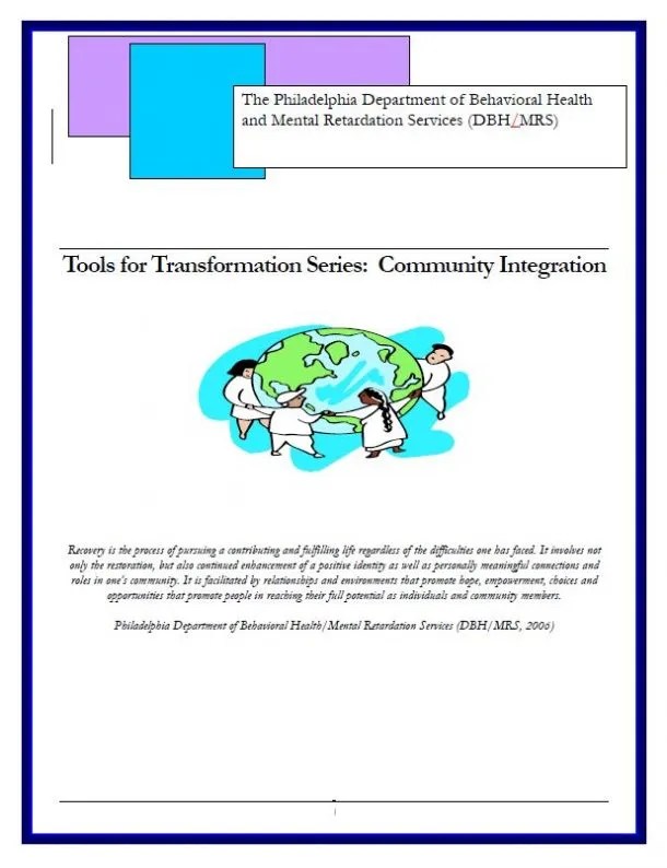 Screenshot of a document titled "Philadelphia DBH/MRS Tools for Transformation: Community Integration"
