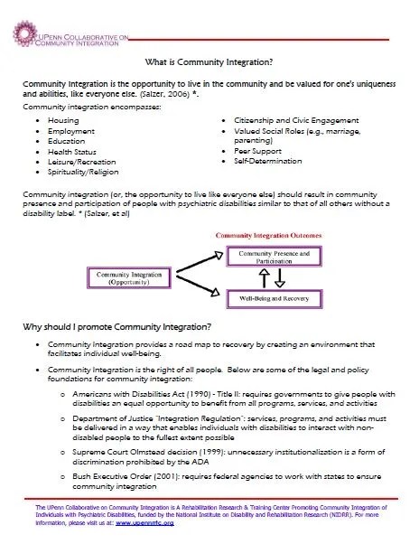 Screenshot of a document titled "What is Community Integration?"