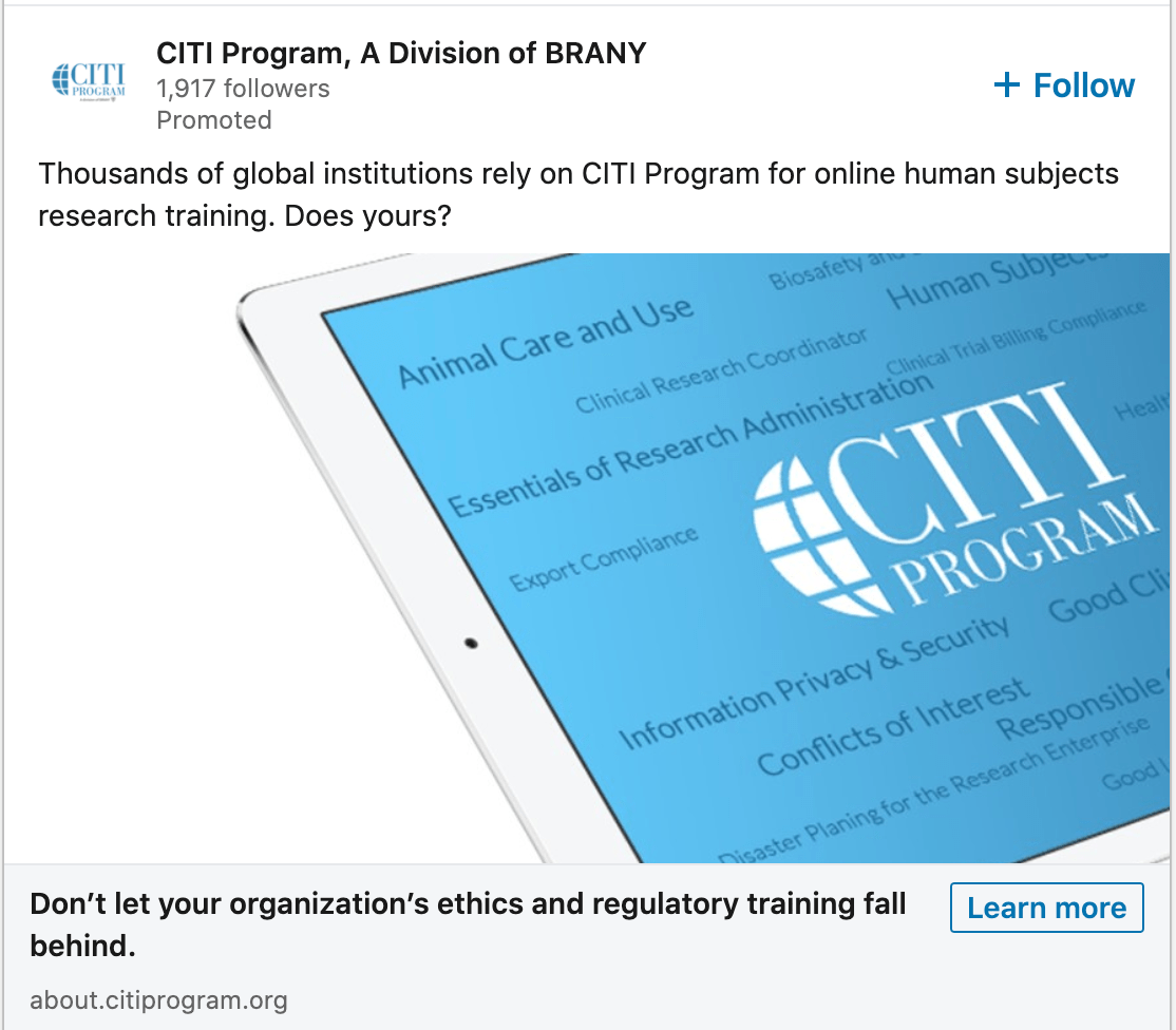 Advertising disclosure with options for job seekers and bus. Linkedin Advertising In 2020 Linkedin Ad Examples From Tuff Clients Tuff