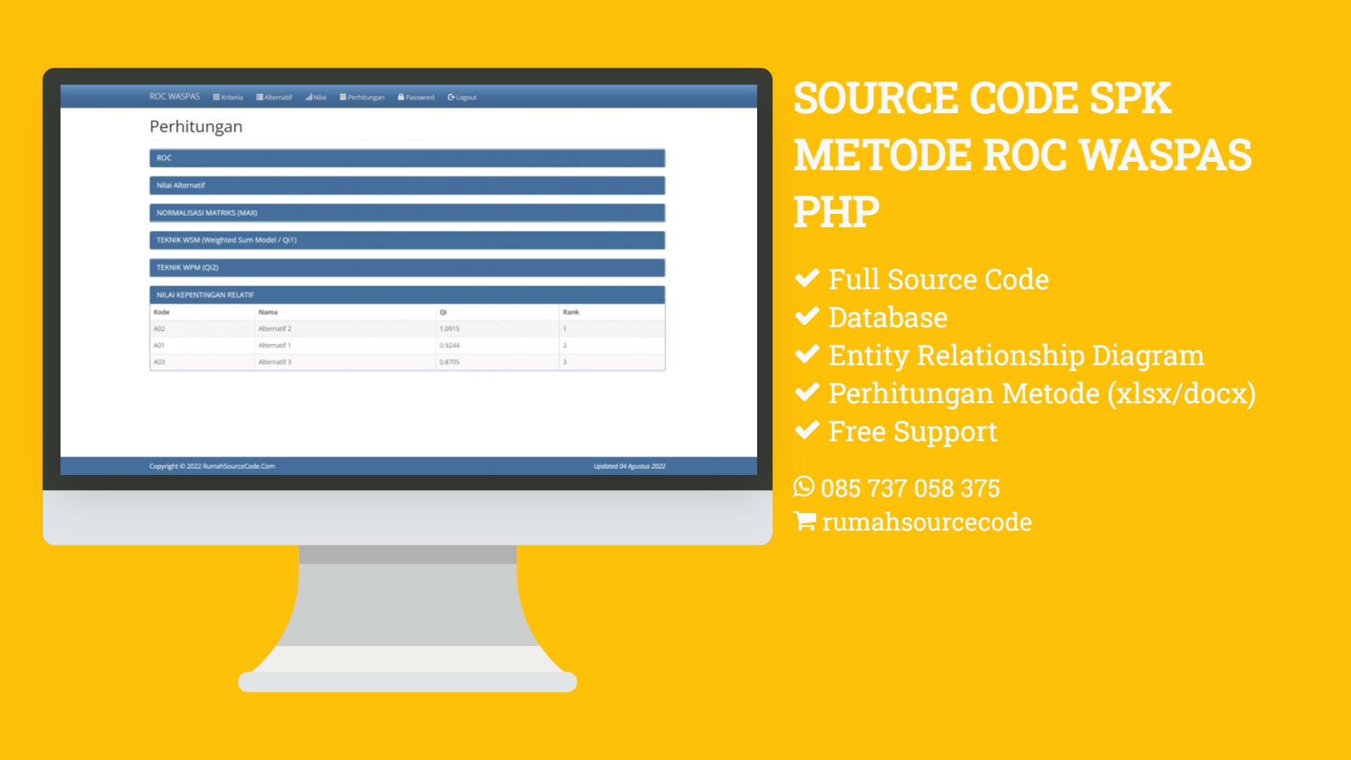 Source Code SPK Metode ROC WASPAS PHP
