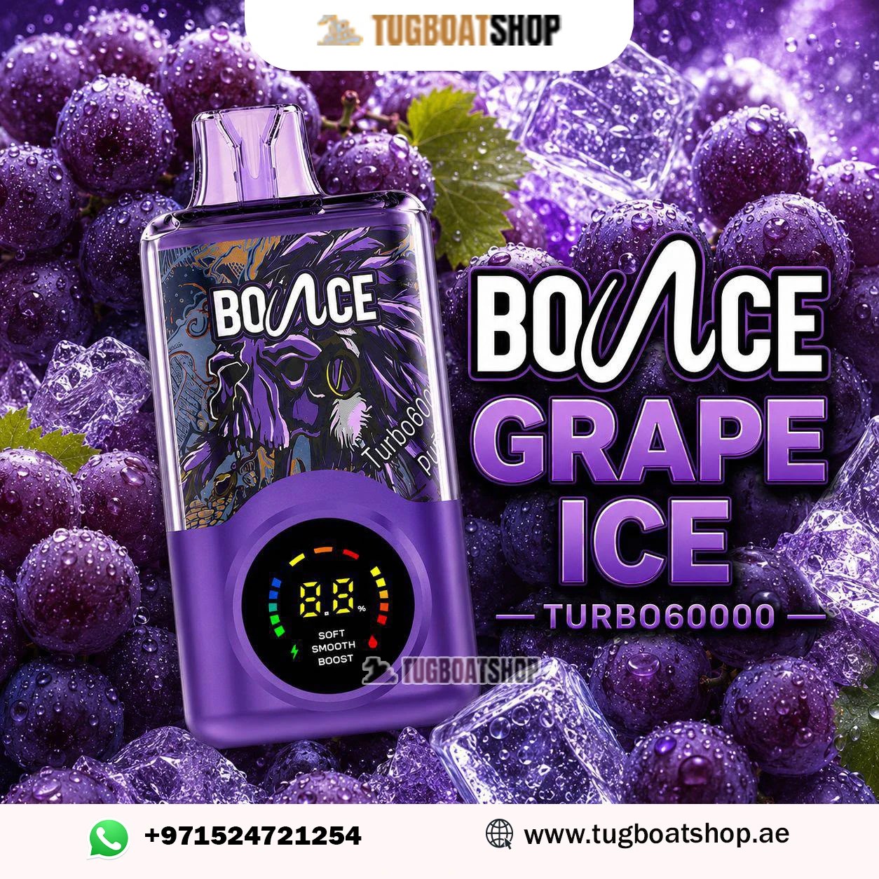 Bounce Turbo 60K Puffs 20Mg GRAPE ICE Disposable Vape in Dubai UAE