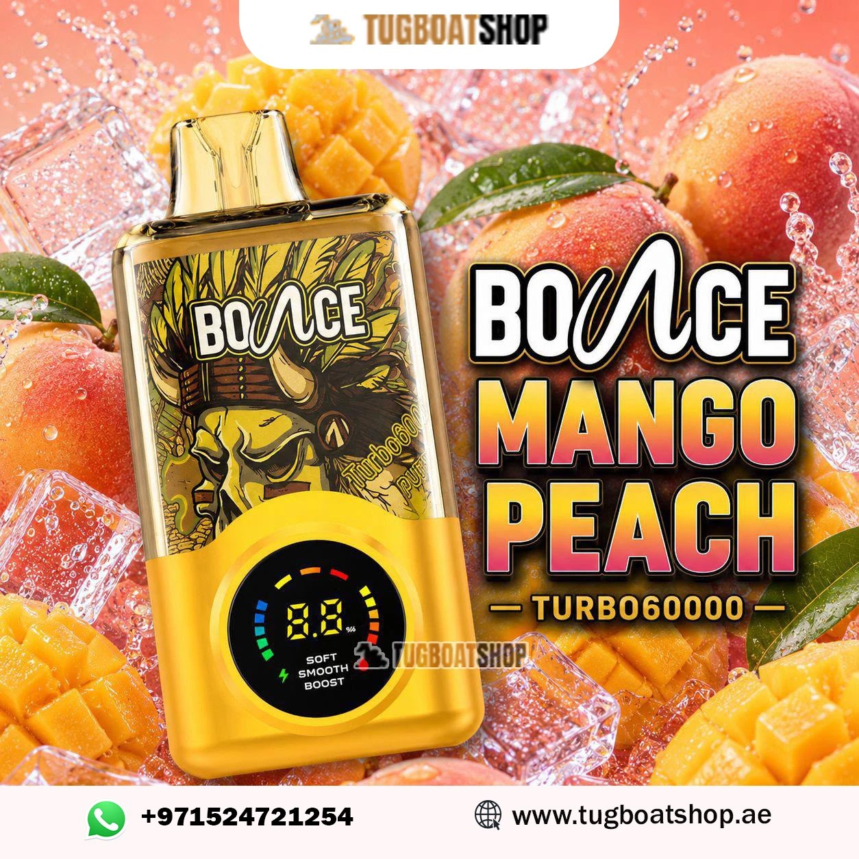 Bounce Turbo 60K Puffs 20Mg MANGO PEACH Disposable Vape in Dubai UAE