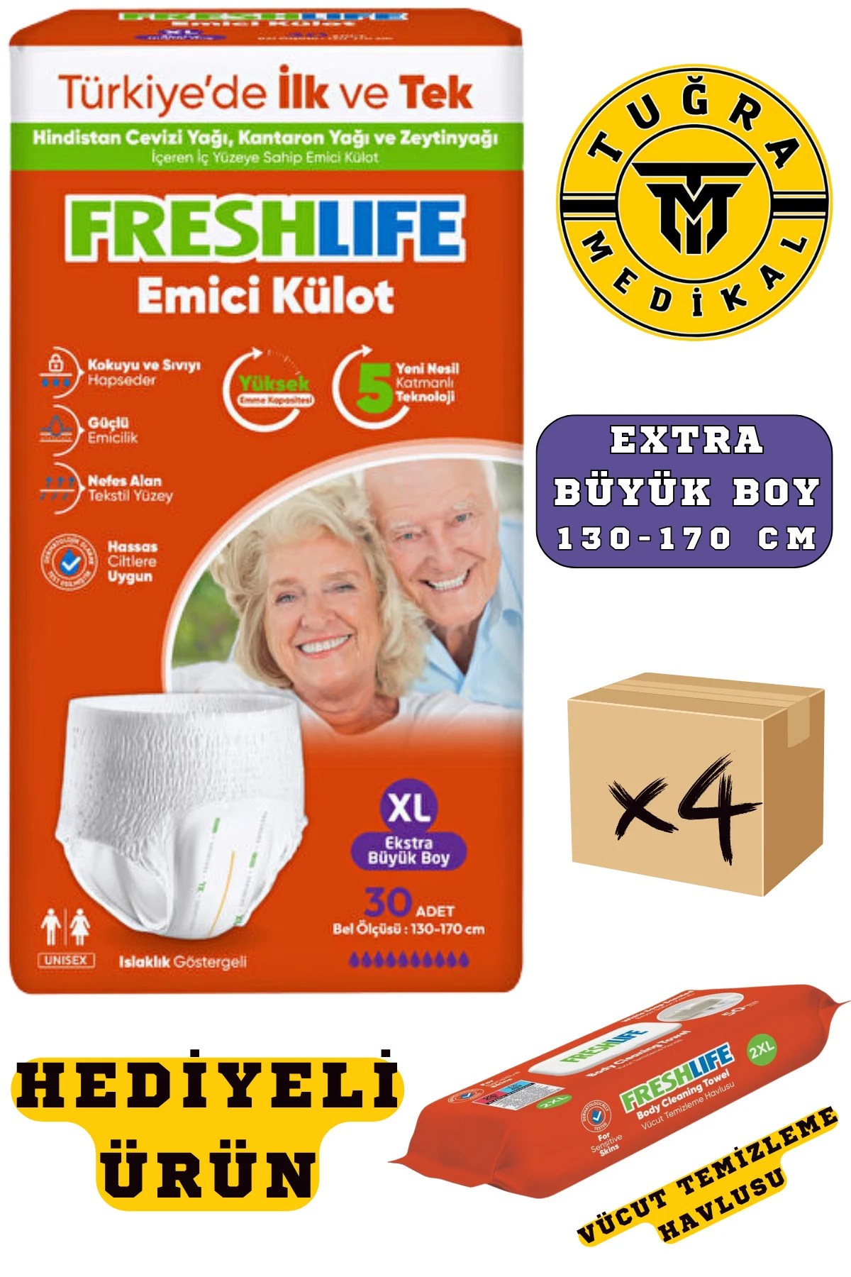 Freshlife Yetişkin Külotlu Hasta Bezi Emici Külot Xl (EXTRA BÜYÜK BOY) 120 Adet 4 Paket
