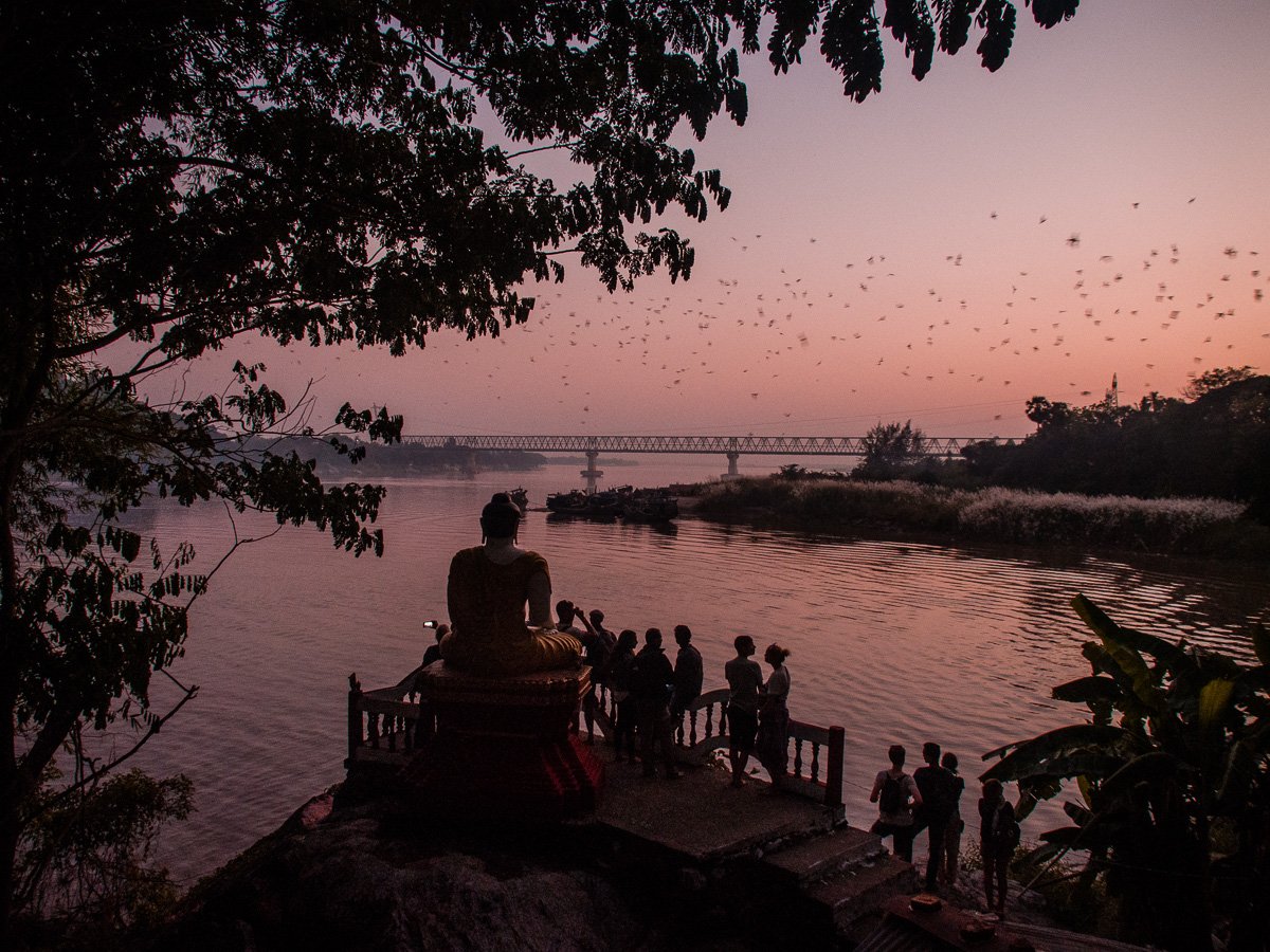 Seltene Touristenansammlung mit Fledermäusen