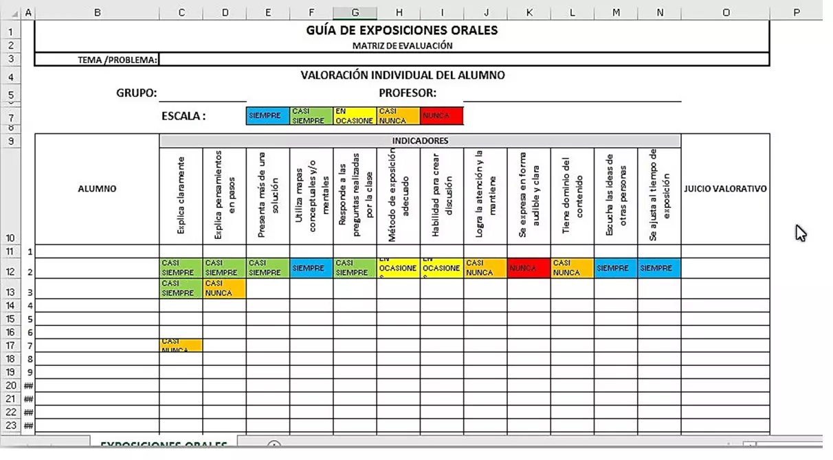 Rubrica automatizada en Excel