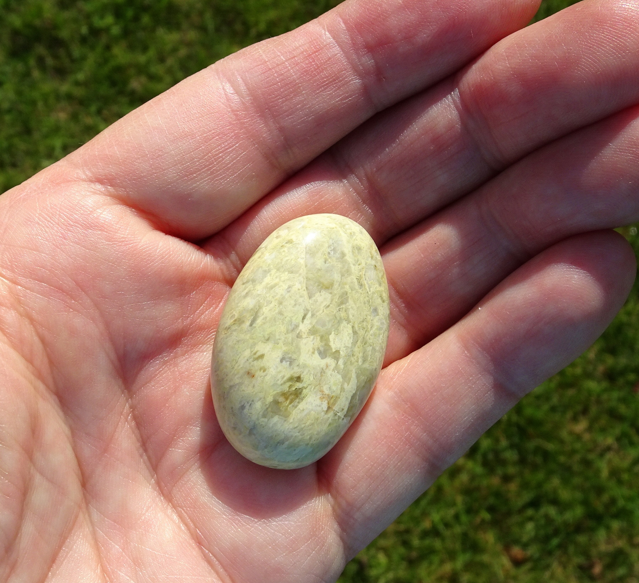 Polished white stone from Gemstone Beach.
