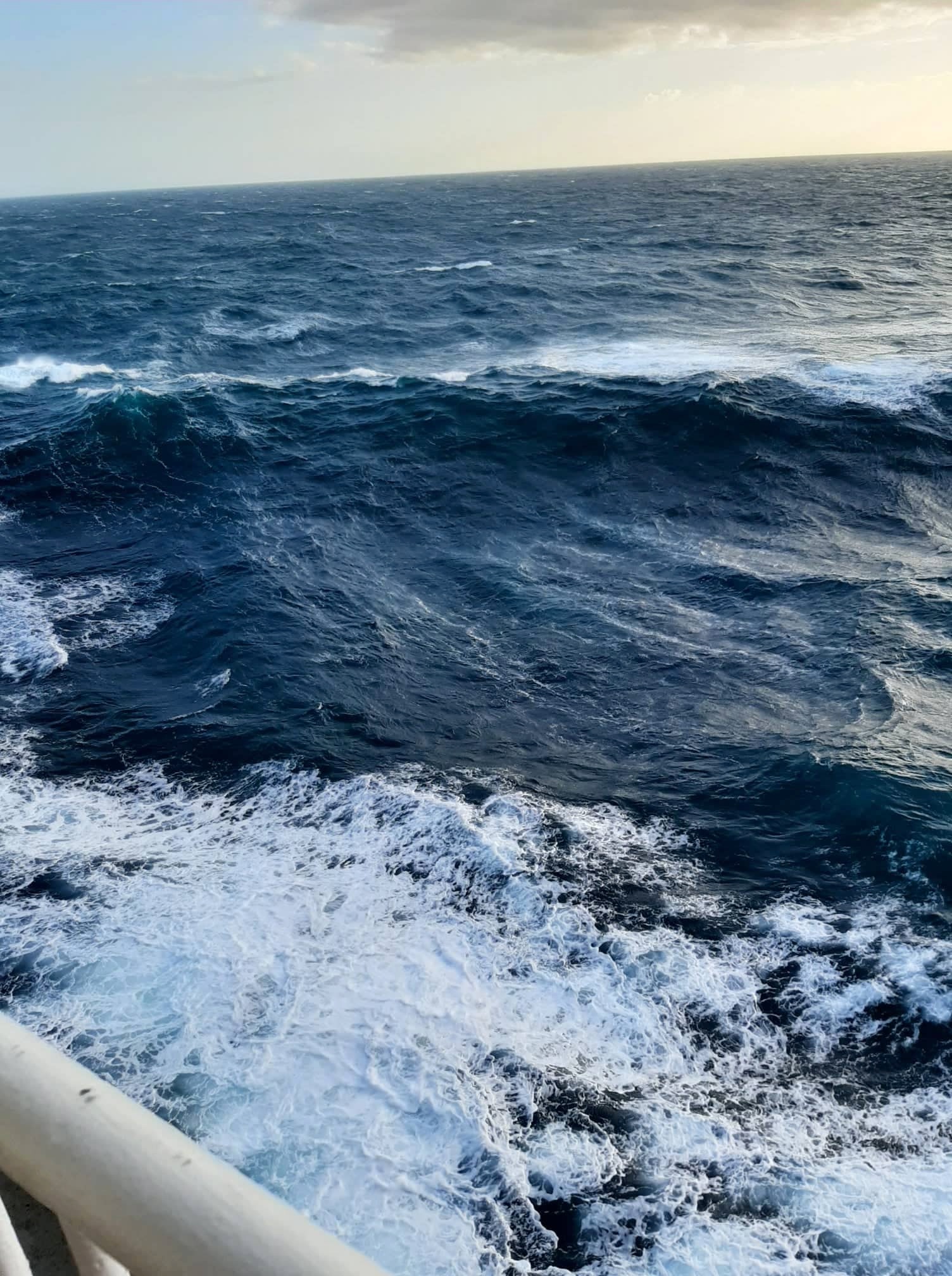 After the roughest of the seas, the captain allowed us to go outside on deck - photo taken on my phone.
