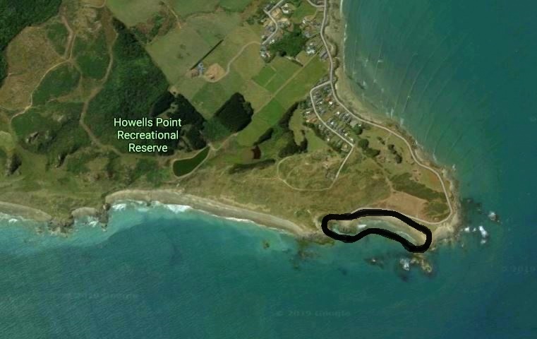 The Back Beach is at the end of the road at Howell's Point, Riverton.