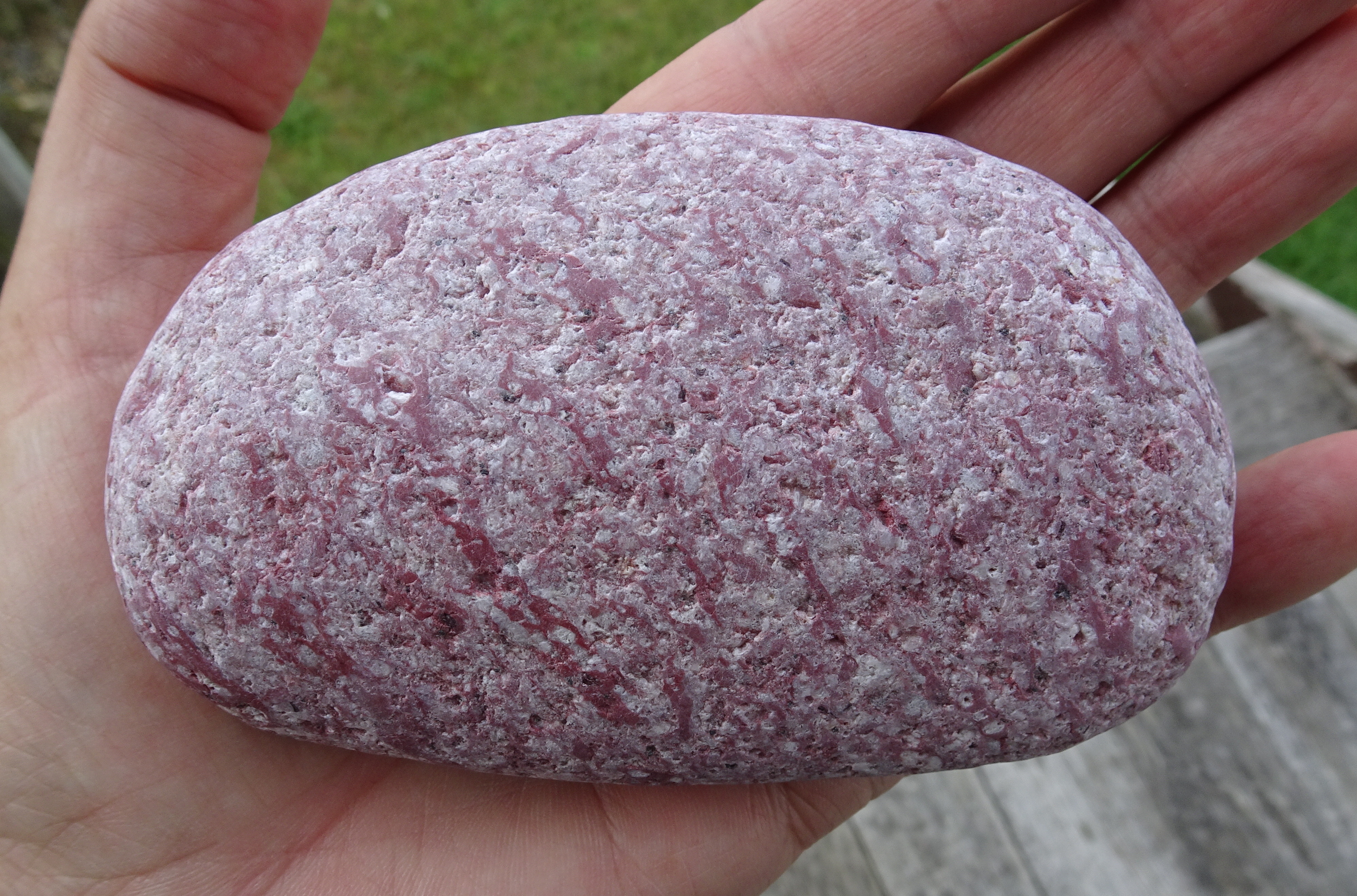 A dry pink stone - quite big but as I found it near the end of my walk, I decided to keep it. Next photo is of the same stone wet.