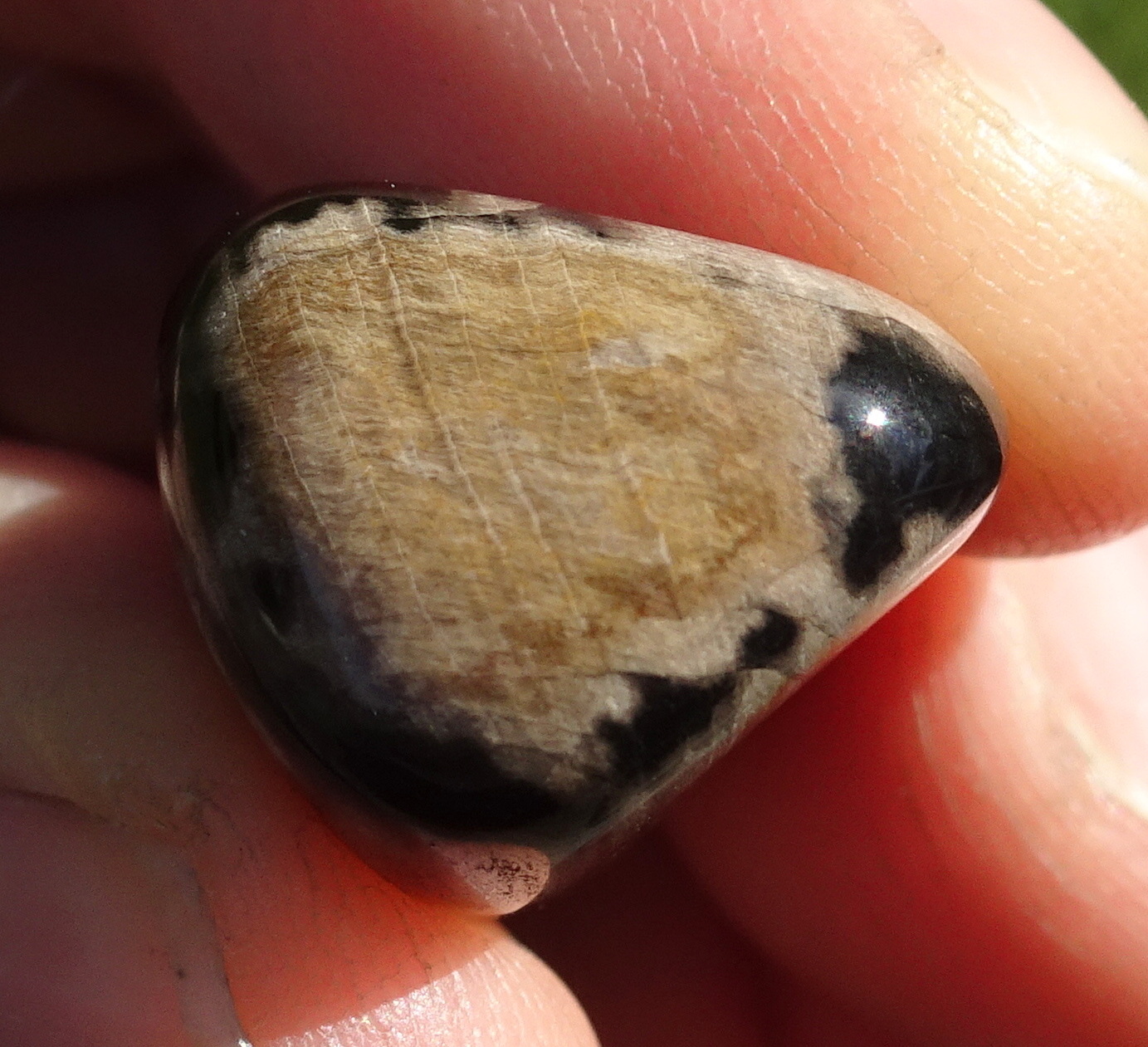 One of the ends of the polished stone.