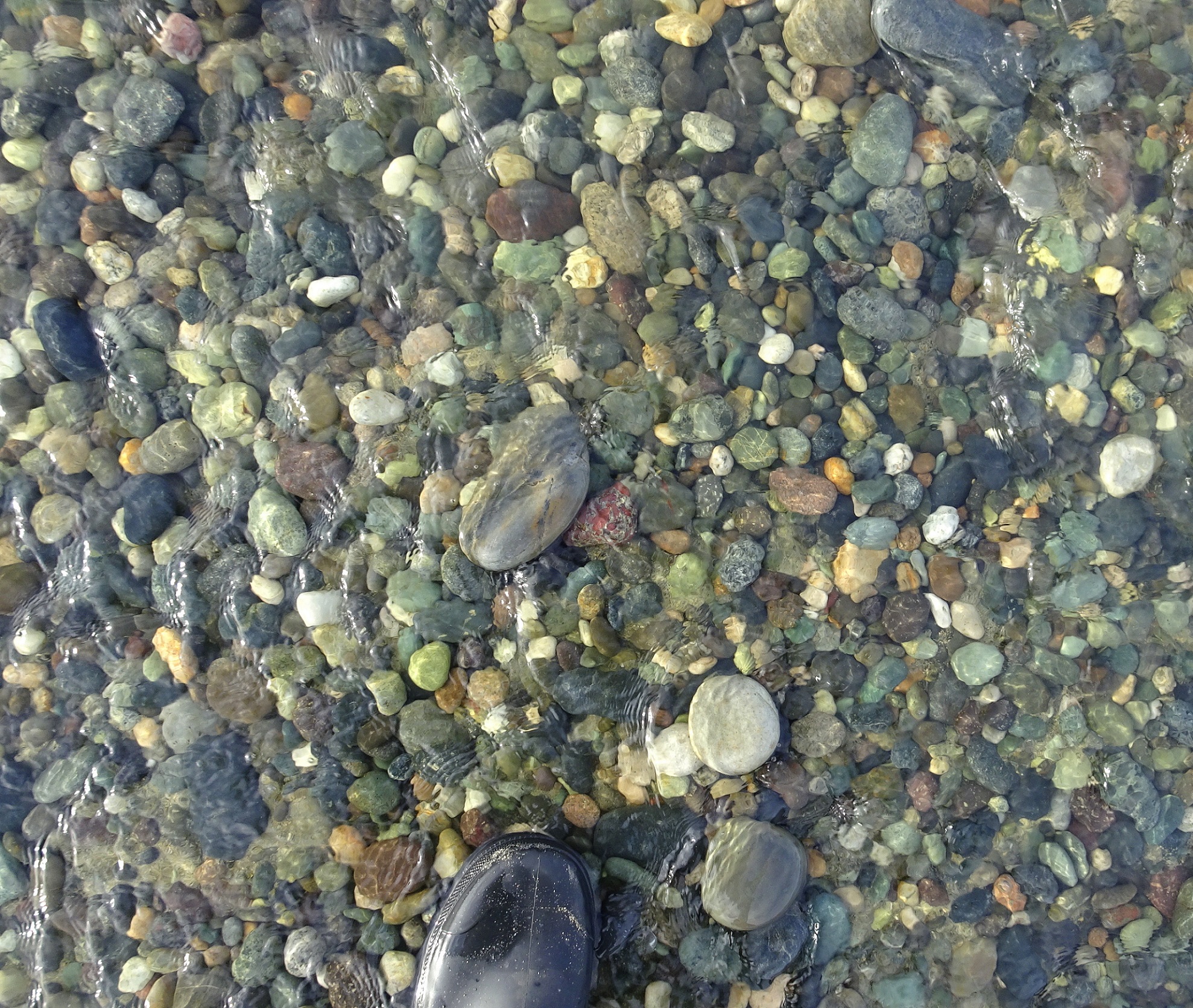 Stones in a small stream that runs across Gemstone Beach.