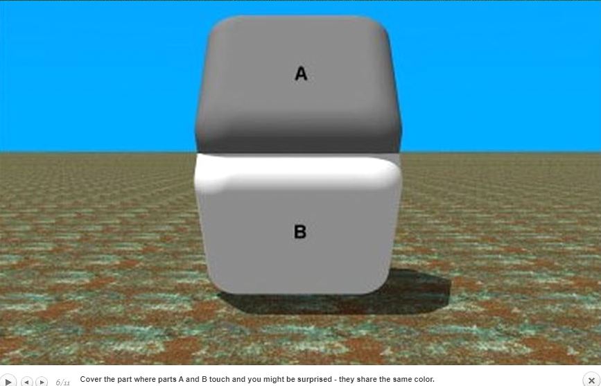 A and B are the same colour - cover the area between them to check. Source: http://brainden.com/color-illusions.htm