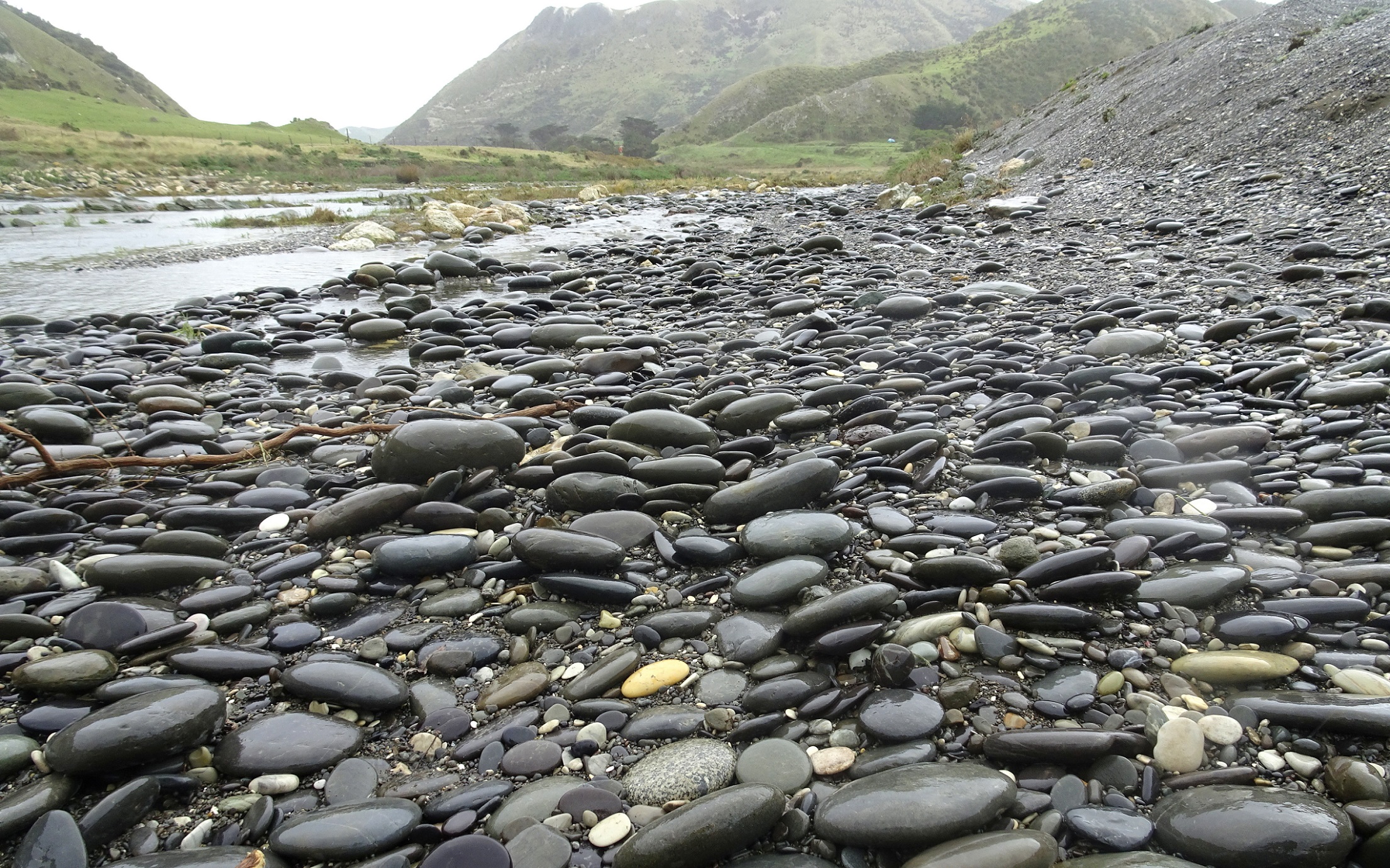 Wet stones.