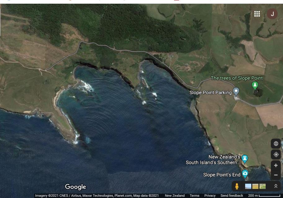 Slope Point area. Source: Google Maps.