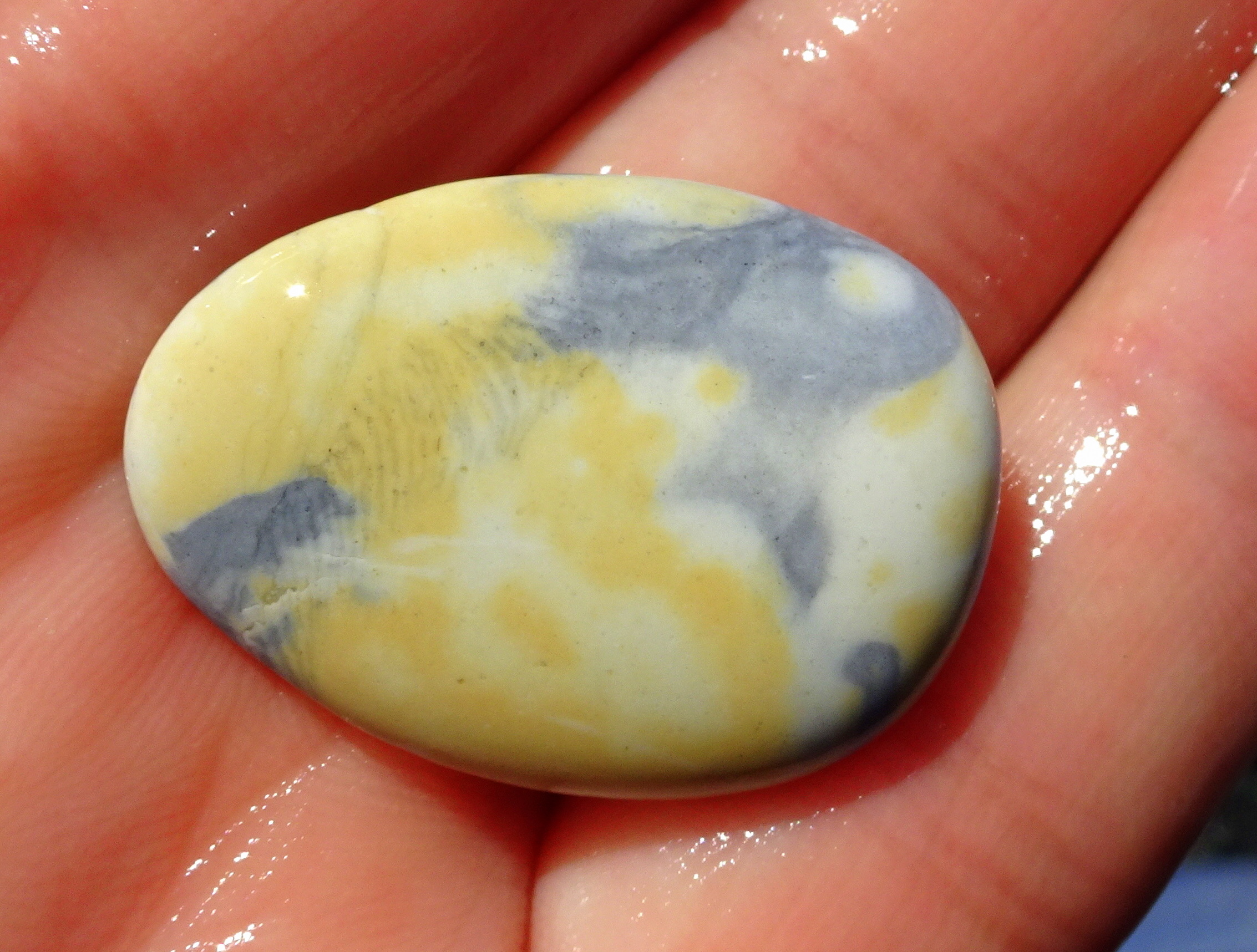One side of the small beach stone, when found.