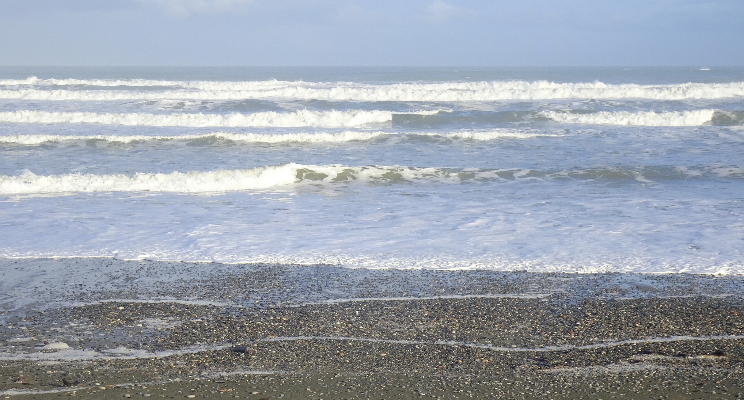 The sea was less unsettled today though the waves are always strong at Gemstone Beach.