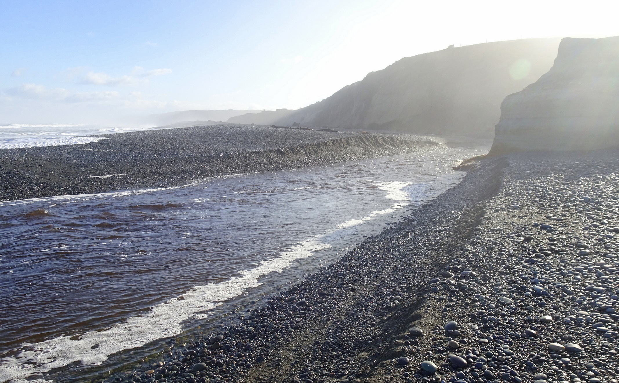 The Waimeamea River crossing the beach - too deep and swift to cross.