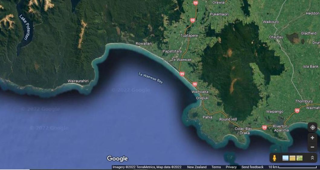 Te Waewae Bay setting. Source: Google Maps.
