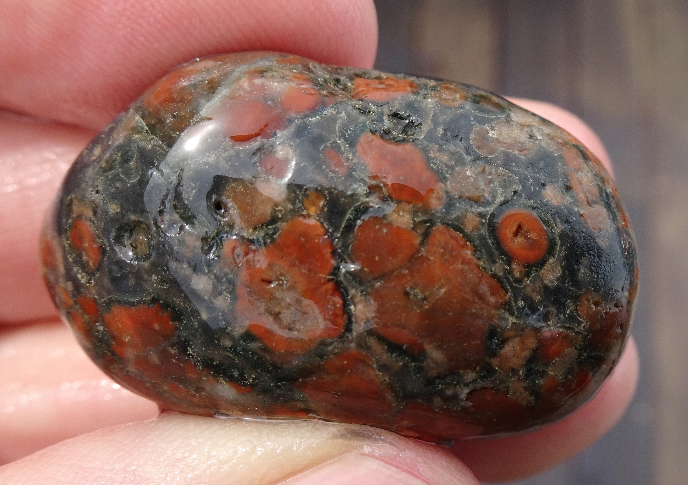 The orbs in this stone are larger than in the poppy jaspers I sometimes find.