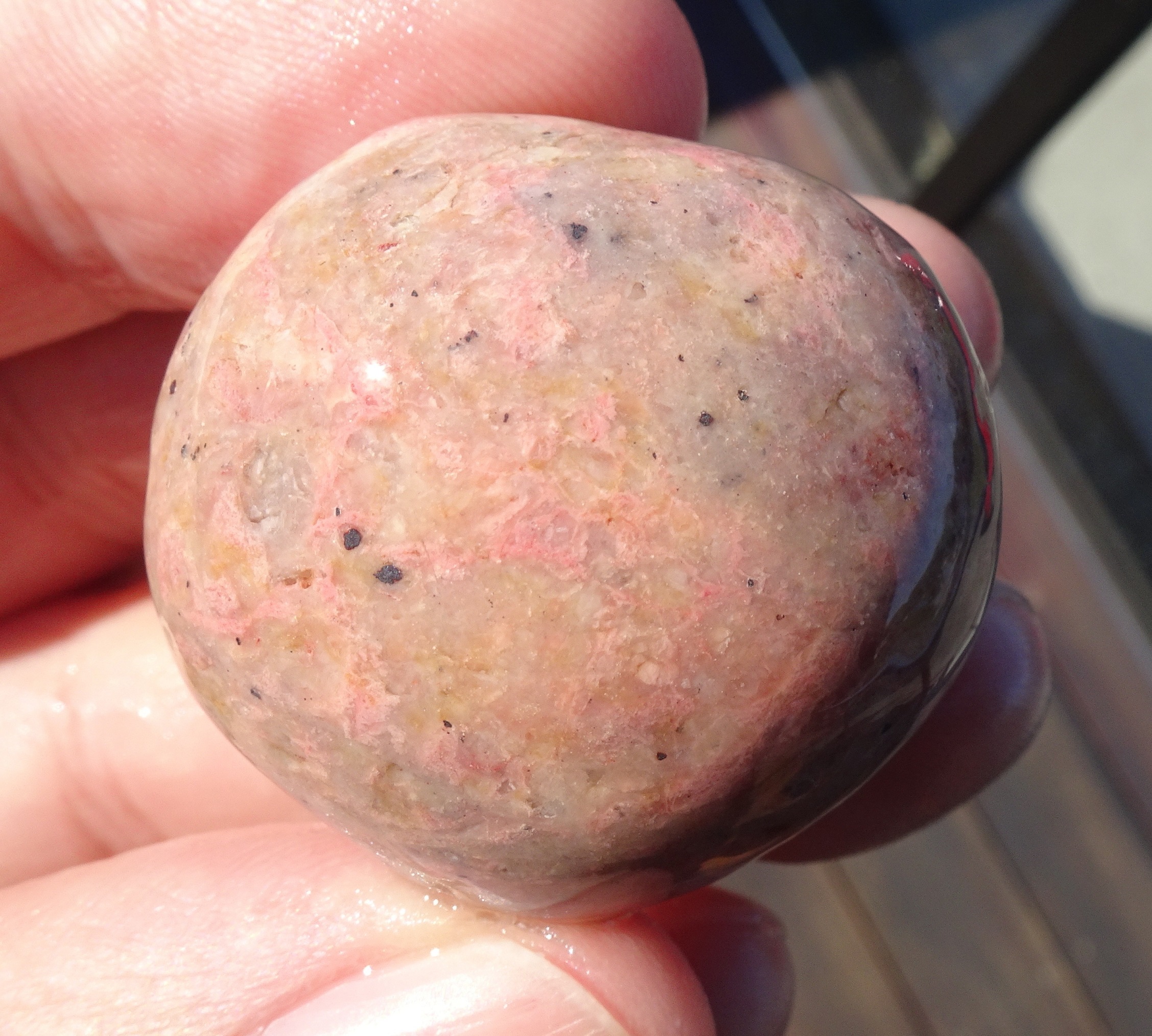 Small spherical thulite found on the bank of the Taunoa Stream.